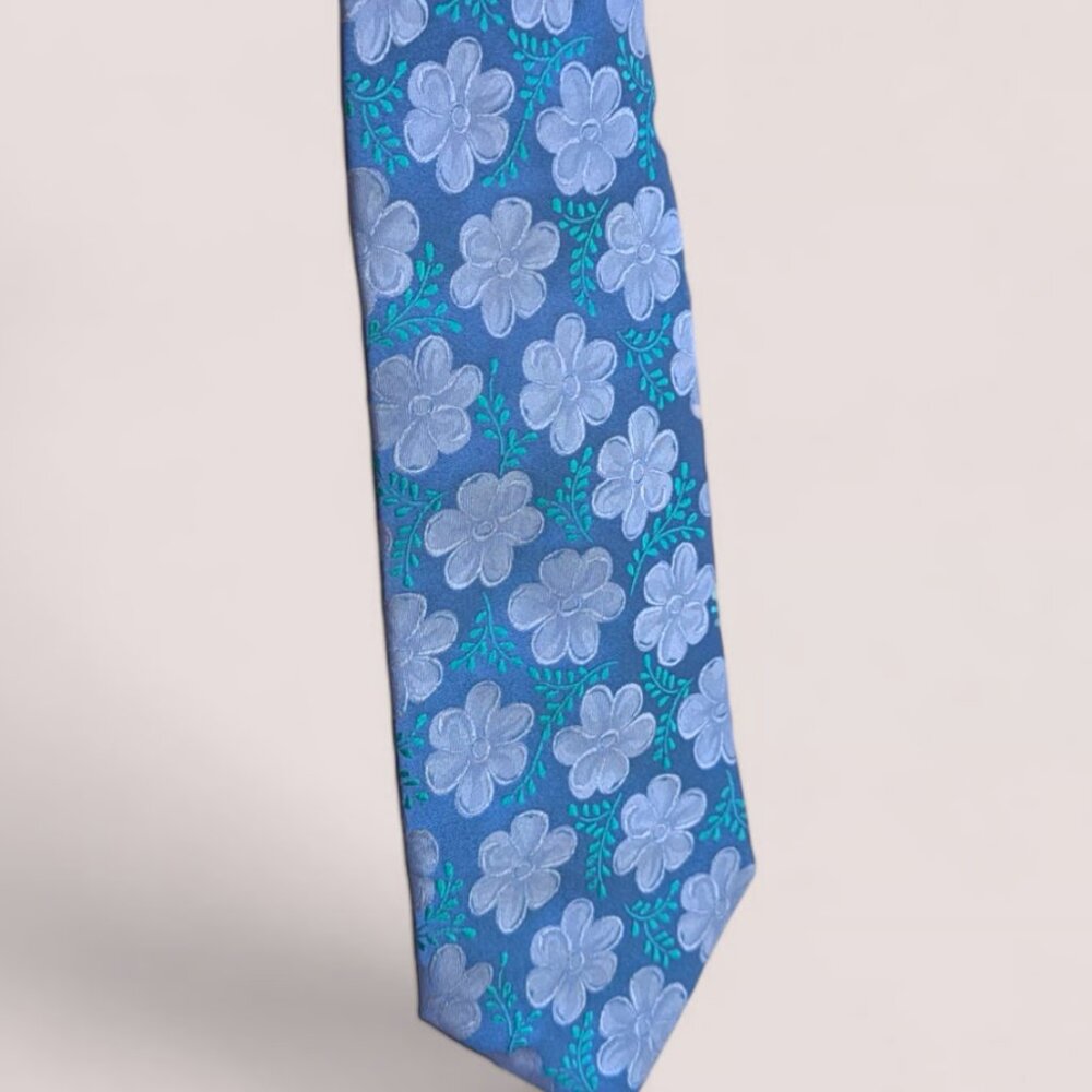Geoff Nicholson Blue Floral Silk Tie